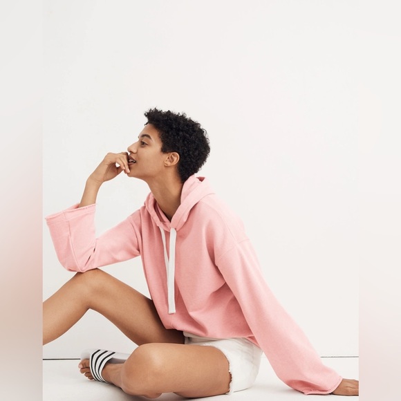 Madewell Bell-Sleeve Hoodie Sweatshirt in Pink Icing, Size XS - Picture 2 of 11